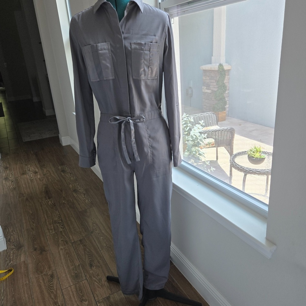White House Black Market Jumpsuit Womens 4 Gray Utility Cargo Long Sleeve Chic